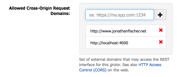 Configuring the CORS whitelist in groov Build